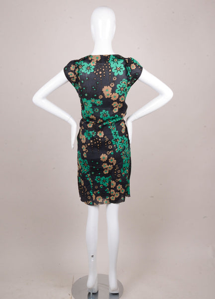 Navy, Green, and Tan Floral Print Sleeveless Cotton Dress