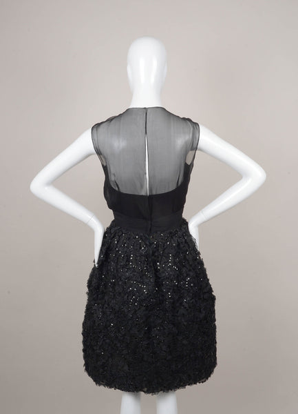 Black Sequin and Ribbon Trim Sleeveless Cocktail Dress
