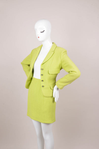 Lime Green Wool and Silk Knit Skirt Suit