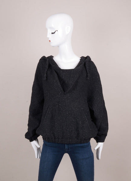 Charcoal Grey Speckled Cotton Blend Hooded Pullover