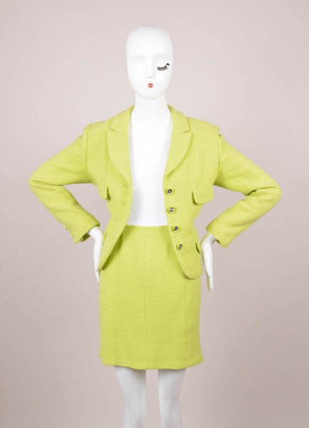 Lime Green Wool and Silk Knit Skirt Suit