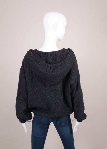 Charcoal Grey Speckled Cotton Blend Hooded Pullover