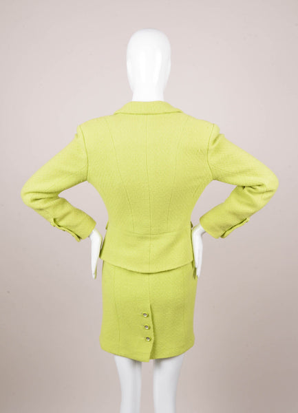 Lime Green Wool and Silk Knit Skirt Suit