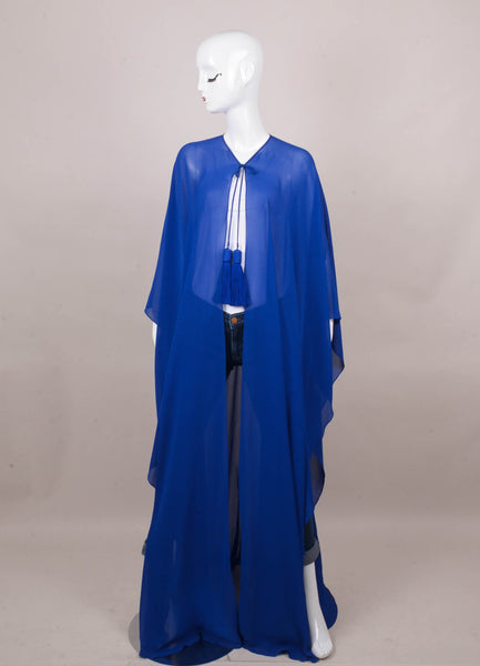 New Royal Blue Silk Draped Tassel Cape