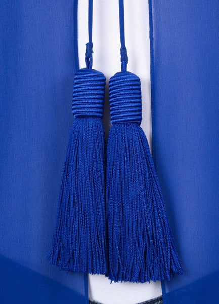 New Royal Blue Silk Draped Tassel Cape