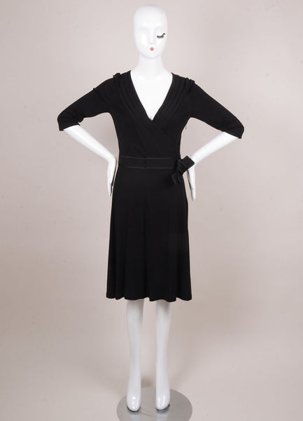 Black Three Quarter Length Sleeve Bow Detail Dress