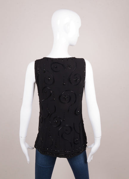 Black Bead and Feather Embellished Sleeveless Top