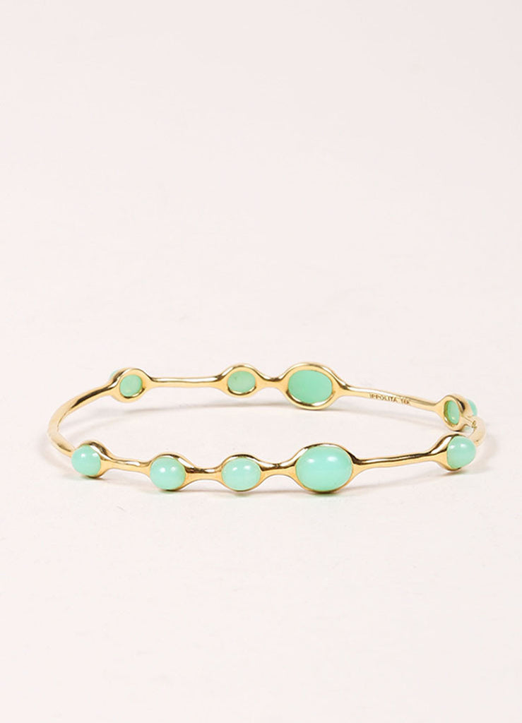 Ippolita 18K Gold and Green Chrysoprase Stone Embellished Bangle Bracelet Frontview