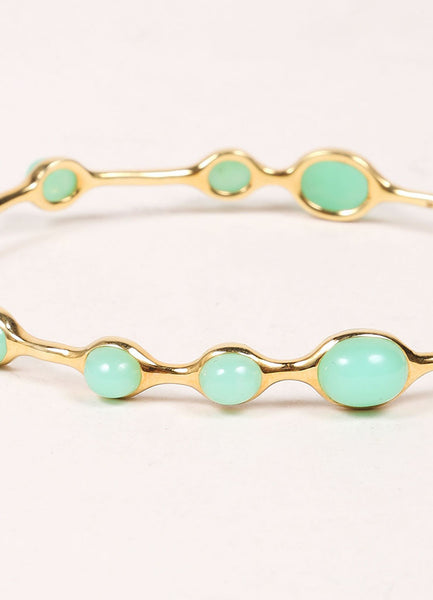 Ippolita 18K Gold and Green Chrysoprase Stone Embellished Bangle Bracelet Detail
