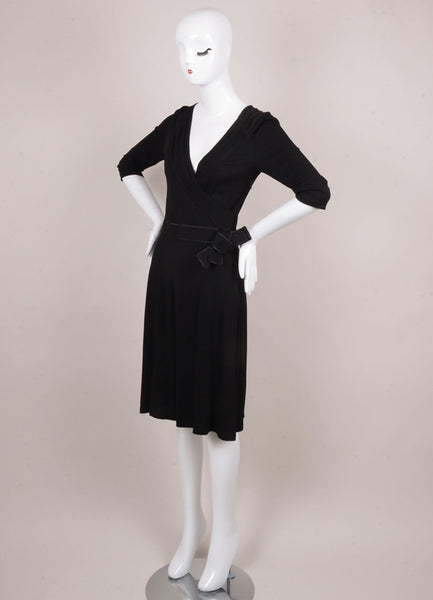 Black Three Quarter Length Sleeve Bow Detail Dress