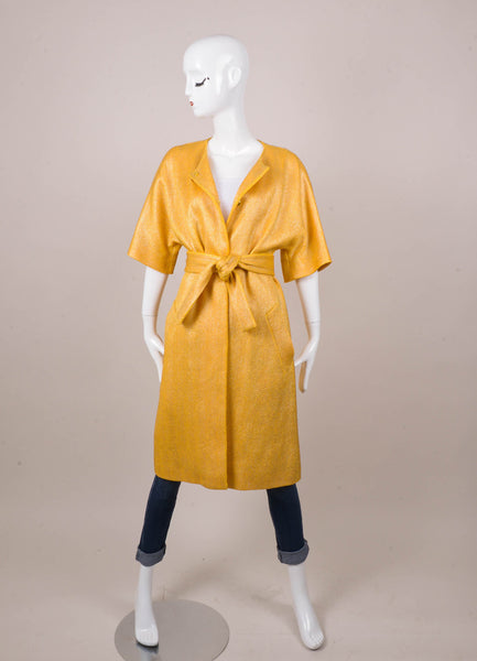 Yellow and Gold Woven Short Sleeve Belted Coat