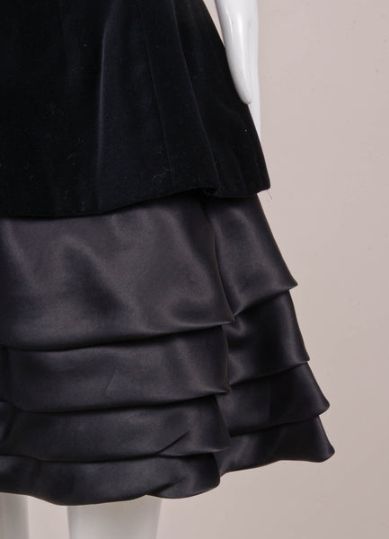 Black Velvet and Silk Organza Tiered Strapless Mini Dress