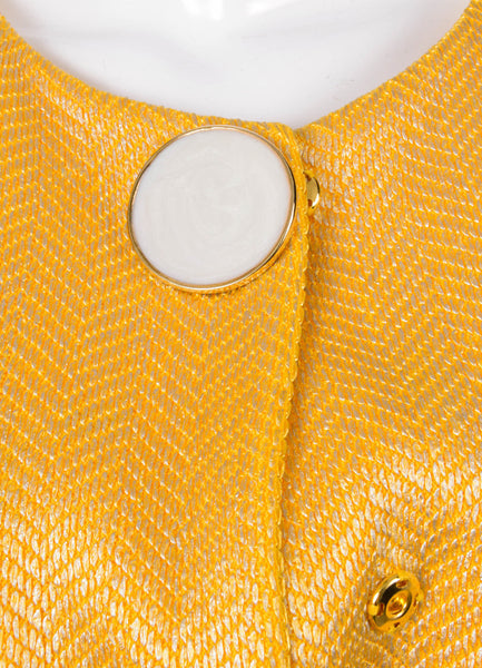 Yellow and Gold Woven Short Sleeve Belted Coat