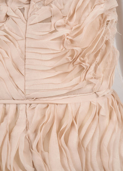 Nude Layered Ruffle Spaghetti Strap Cocktail Dress