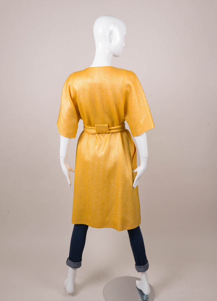 Yellow and Gold Woven Short Sleeve Belted Coat