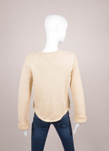 Cream Mixed Knit Wrap Front Long Sleeve Sweater