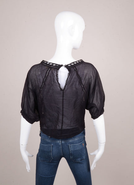 Black Cropped Eyelet Cotton Top