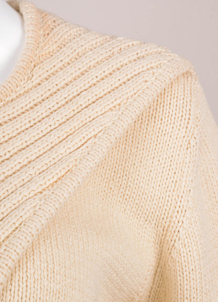 Cream Mixed Knit Wrap Front Long Sleeve Sweater