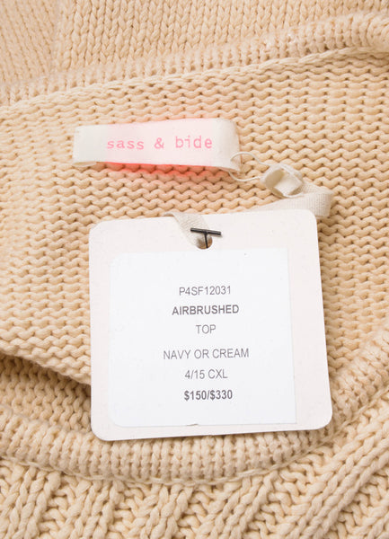 Cream Mixed Knit Wrap Front Long Sleeve Sweater