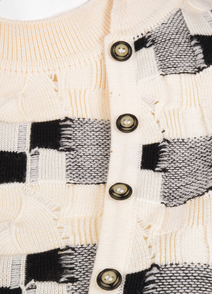 Cream and Black Checkered Cable Knit Sweater and Cardigan Set