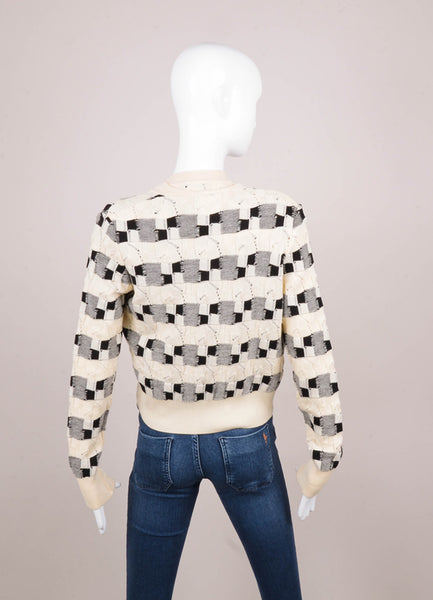 Cream and Black Checkered Cable Knit Sweater and Cardigan Set