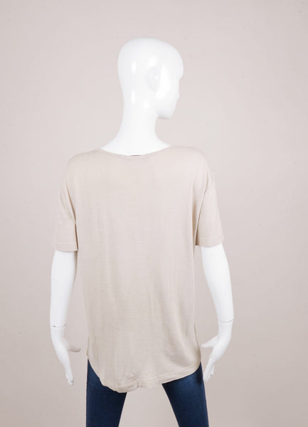 Beige Sequin and Bead Trim Scoop Neck T Shirt