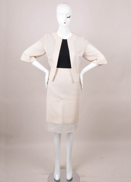 New With Tags Beige Textured Cotton Skirt Suit