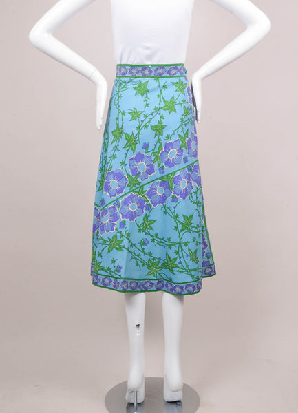 Blue and Green Wool Floral Print Skirt