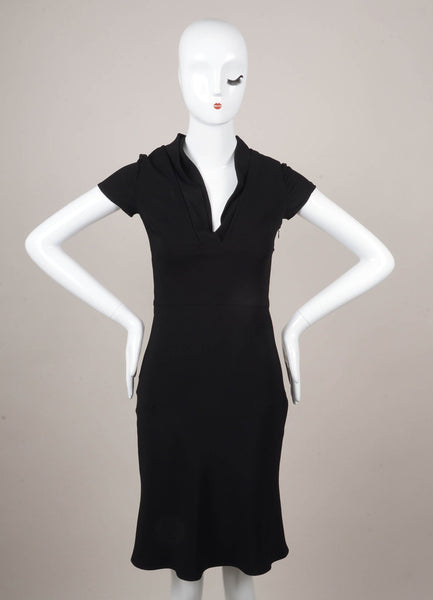 Black V Neck Cap Sleeve Flared Dress