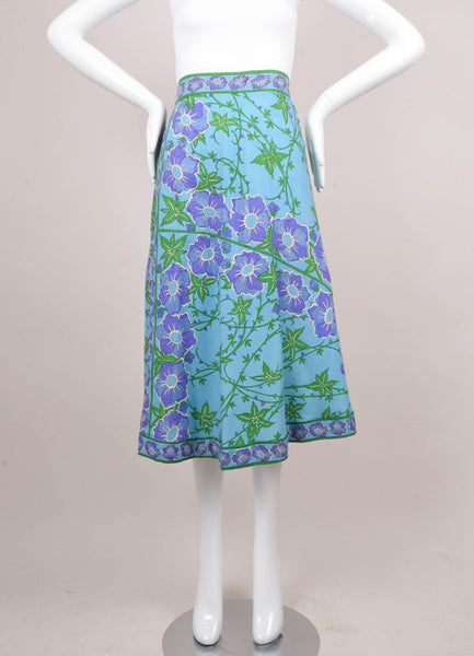 Blue and Green Wool Floral Print Skirt