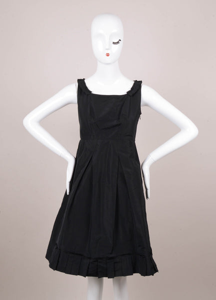 Black Sleeveless Pleated Ruffle Dress