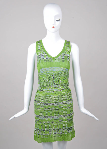 Green, Navy, and White Sleeveless Knit Tie Dress