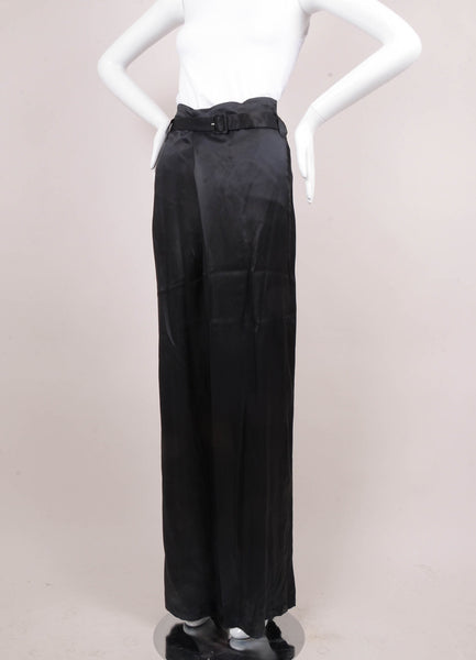 Black Long Wide Leg Belted Wrap Trousers