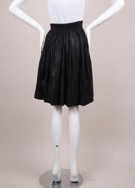 Black Coated Knit Pleated Knee Length Circle Skirt