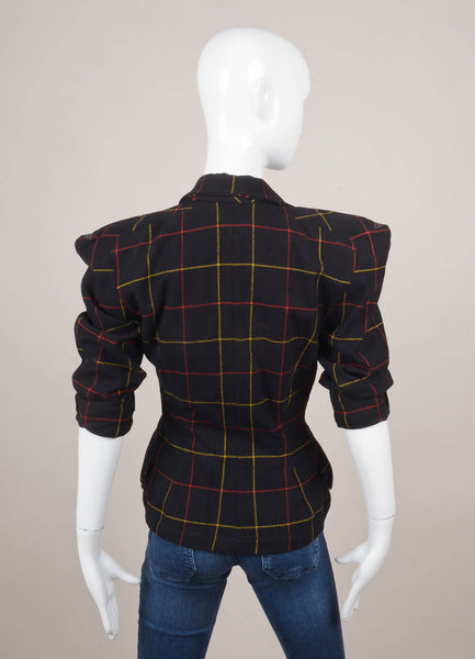 Black, Red, and Yellow Plaid Wool Jacket