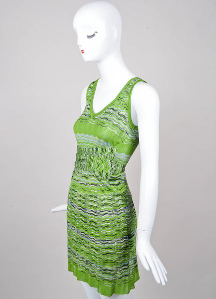 Green, Navy, and White Sleeveless Knit Tie Dress