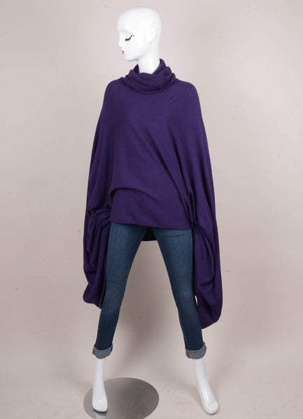 Purple Wool, Cashmere, and Silk Knit Drape Turtleneck Sweater