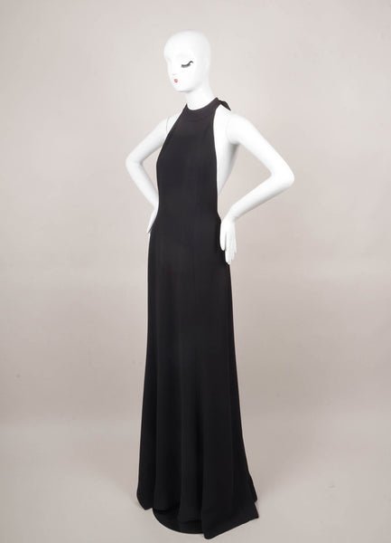 New With Tags Black Silk Halter T-Back Gown