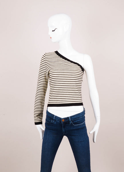 Cream and Black Striped Wool and Angora One Sleeve Top