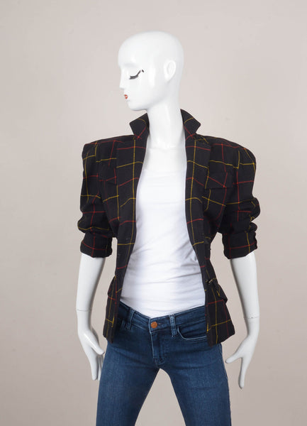 Black, Red, and Yellow Plaid Wool Jacket