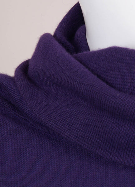 Purple Wool, Cashmere, and Silk Knit Drape Turtleneck Sweater