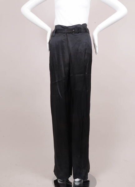 Black Long Wide Leg Belted Wrap Trousers