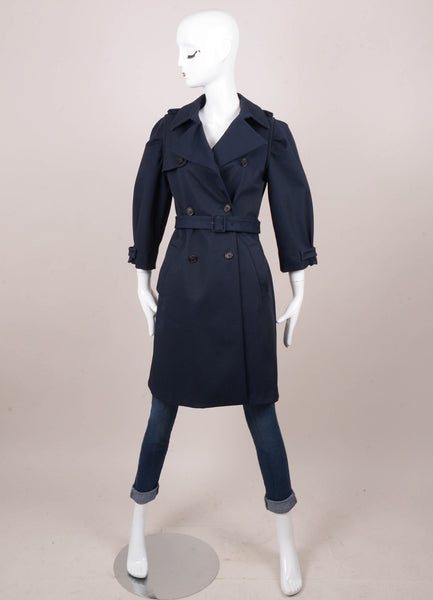 Navy Belted Cotton Trench Coat