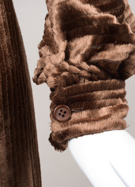 Brown Soft Ribbed and Pleated Tie Back Dress