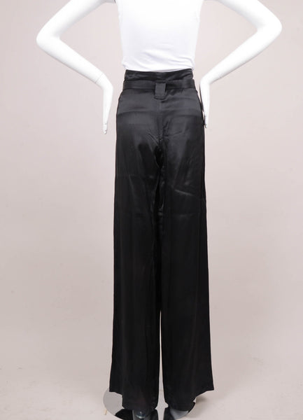 Black Long Wide Leg Belted Wrap Trousers