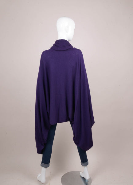 Purple Wool, Cashmere, and Silk Knit Drape Turtleneck Sweater