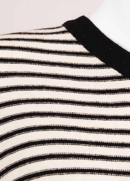 Cream and Black Striped Wool and Angora One Sleeve Top