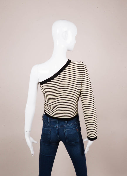 Cream and Black Striped Wool and Angora One Sleeve Top