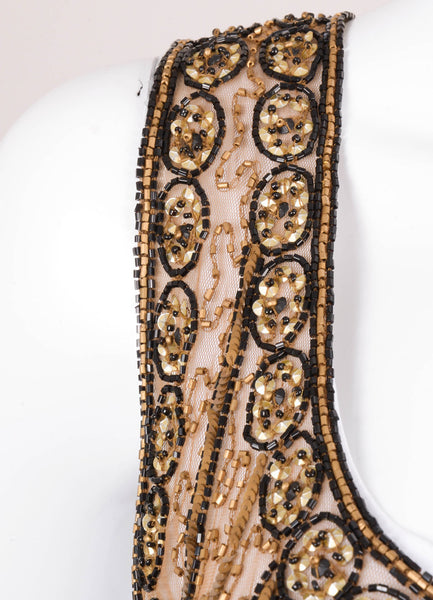 Gold and Black Beaded and Sequined Sheer Mesh Layering Slip