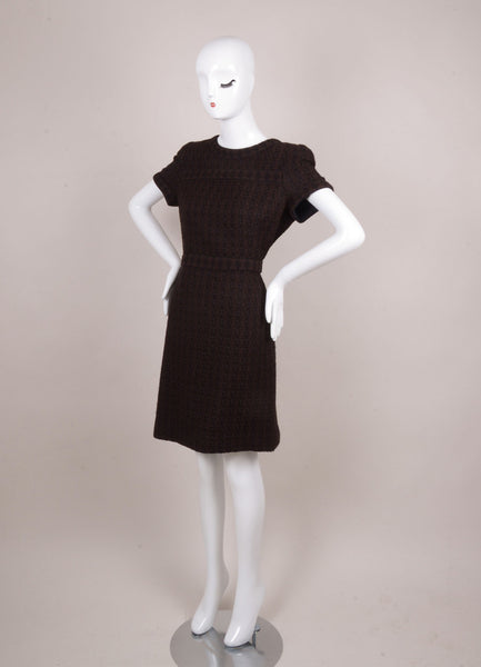 Black and Brown Wool and Alpaca Knit Short Sleeve Dress